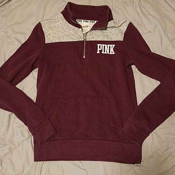 PINK Victoria's Secret Tops - XS VS PINK maroon & heather gray quarter zip